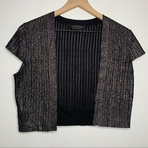 BCBGMaxAzria Shiny Silver Black Cap Sleeve Cropped Cardigan Vest